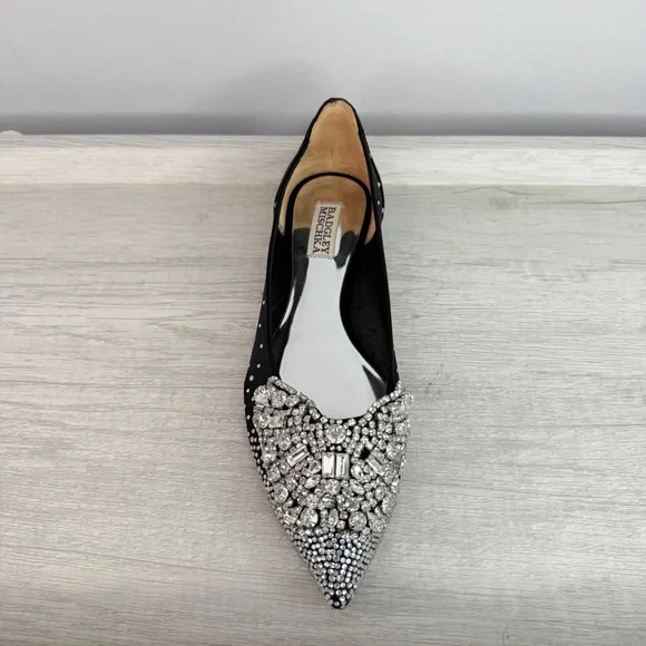 Badgley Mischka Quinn Crystal Embellished Pointed Toe Black Flats Size 8 - Picture 5 of 14